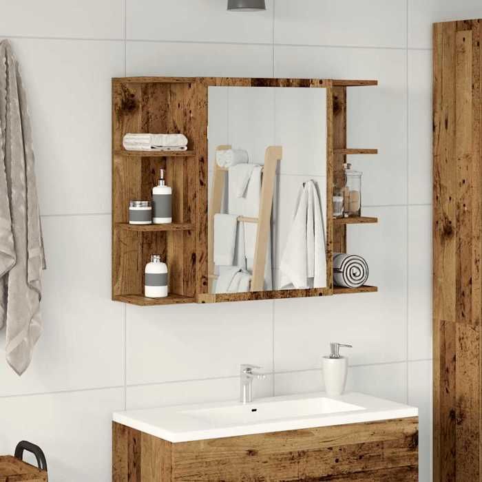 HOMCOM Armoire Murale Avec Miroir Salle De Bain - Meuble Rangement Suspendu Chêne 60L X 15P X 76H Cm