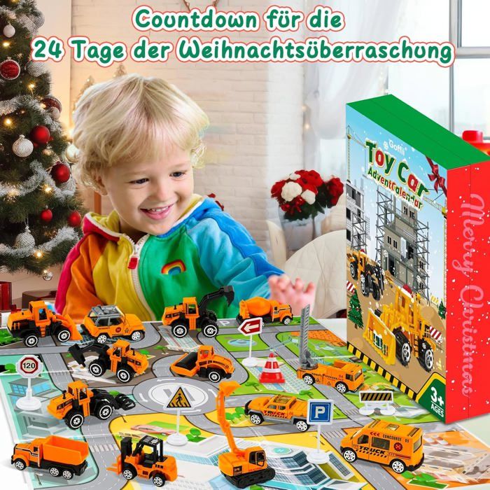Calendrier De L'Avent Mini Voitures 2025 - 24 Jouets Dont Ambulance, Voiture De Police, Pelleteuse - Pour Enfants 3 Ans Et Plus