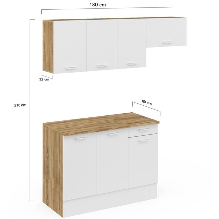 Meuble Bas Cuisine 180 Cm Avec Plan De Travail