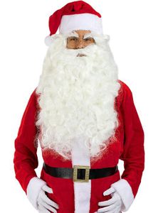 Costume Père Noël Homme Luxe 7 Pièces - Velours Rouge, Barbe Réaliste - Pour Fêtes Et Photos