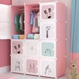 Armoire Chambre Meuble Rangement Enfant- 12 Porte 2 Penderie- Armoire Plastique Cartoon- 111x47x147cm- Rose-0