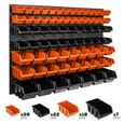 Lot de 75 boîtes XS S et M bacs a bec orange et noir pour système de rangement 115 x 78 cm au garage-0