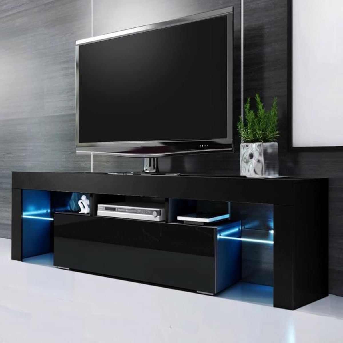 Meuble TV LED RVB 200 cm brillant avant RVB Meuble TV moderne LED Salon Meuble TV Design blanc