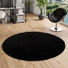 Pergamon - Aloha - Tapis Shaggy à poils longs rond - Noir - 150 cm