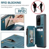 {Young Rich} Coque pour Samsung S20 Ultra, RFID Portefeuille antivol, Étui en cuir Protection complète avec Stand, Mat Bleu