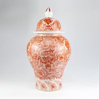 Fine Asianliving Pot à Gingembre Chinois Porcelaine Dragon Rouge Peint À La Main D33 x H 61 cm
