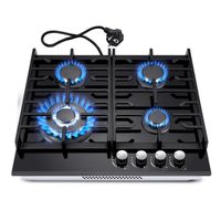 TopStrong Table de cuisson à gaz  | Conception intégrée | 4 brûleurs | L59cm | Verre TREMPÉ | 3400W