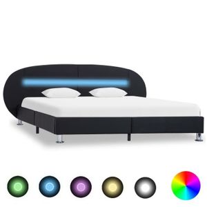 STRUCTURE DE LIT yotanroom® Cadre de lit avec LED Noir Similicuir 180 x 200 cm HB285431 HB001