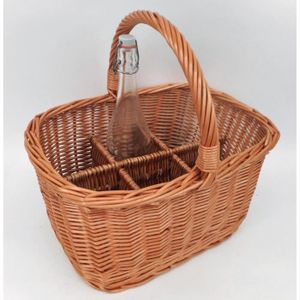 Porte-bouteille pour 4 bouteilles en osier blanc avec grande anse