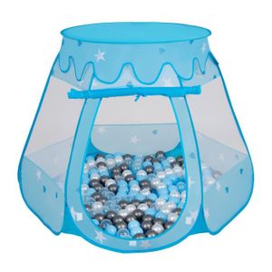 PISCINE À BALLES Selonis Tente 105X90cm-200 Balles Plastiques Château Piscine À Balles Pour Enfants, Bleu: Transparent-Argenté-Perle-Babyblue