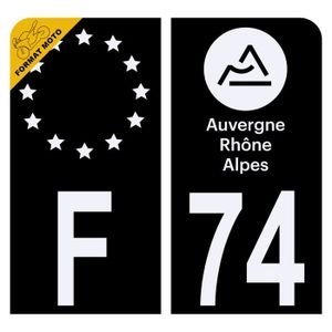 Autocollant Plaque Immatriculation Europe Étoile Blanche Bearn F - Noir Arrondi - Lot De 2