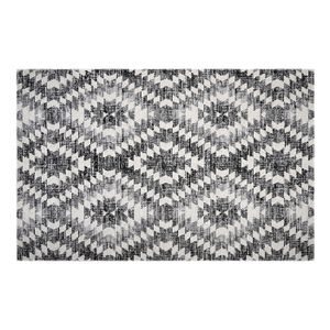 TAPIS D’EXTÉRIEUR Tapis ethnique rectangulaire MILIBOO motif losange gris noir écru 150 x 220 cm PIXO