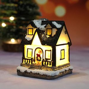 VILLAGE - MANÈGE Qiilu Maison de Noël en résine éclairée LED, décoration de Noël, village de Noël
