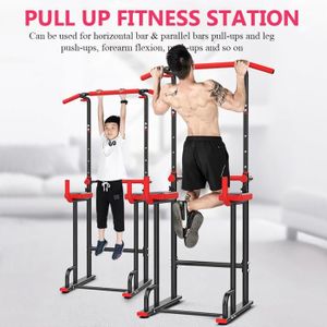Station de Traction Musculation Multifonctions Punching Ball Chaise Romaine Hauteur r/églable Acier Noir Rouge
