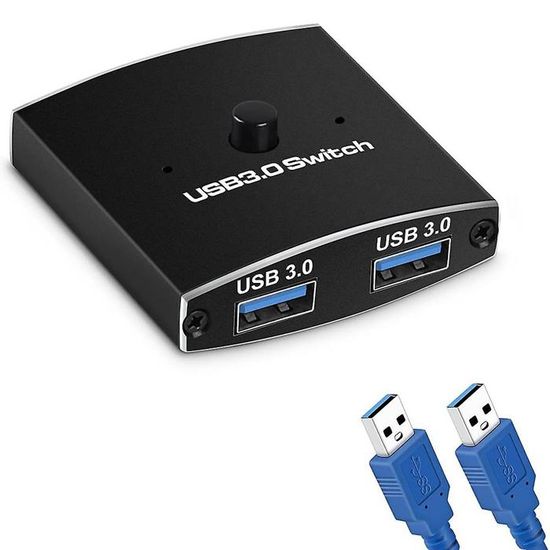 JIVIMOCO Sélecteur Commutateur USB 3.0 KVM 5 Gbps 2 En 1 - Partage Imprimante Clavier Souris