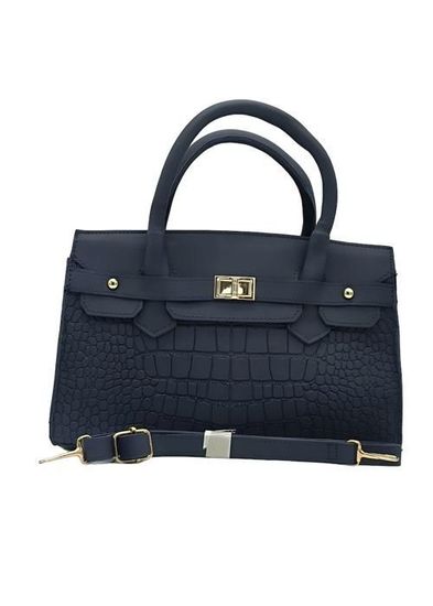 Sac à Main Bandoulière Vintage En Cuir Bleu Marine - Gaufrage Serpent - Occasion Excellent état