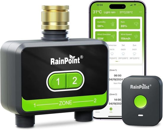 Programmateur Arrosage WiFi RAINPOINT - 2 Sorties - Application Et Commande Vocale - Pour Jardin Et Serre