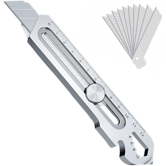 Cutter professionnel rétractable acier inox 2024 avec 10 lames 18mm ...