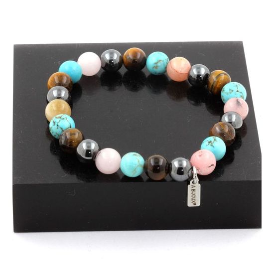 Bracelet Perles Opale Rose, Hématite Et Lave - 8 Mm - Fabriqué En France - Neuf