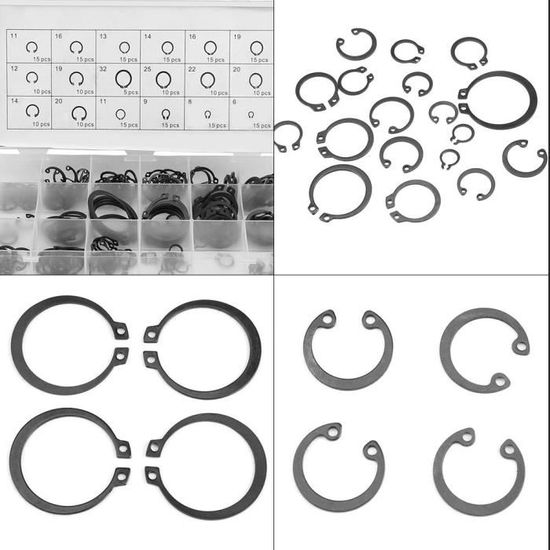 Kit De 225 Circlips (C-clips) - 18 Tailles Différentes - Anneaux De Retenue Internes/externes - Boîte De Rangement Pratique