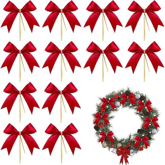 Lot De 36 Nœuds De Noël Rouges Avec Feuille D'or - Décorations Pour Sapin, Cadeaux, Couronnes, Mariage, Anniversaire - 1