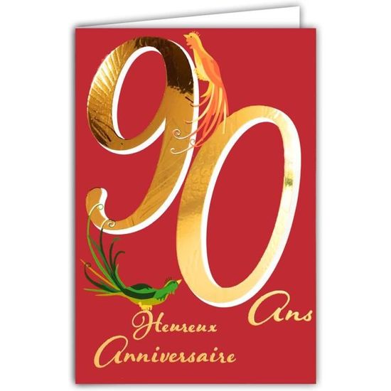 Carte D'anniversaire 90 Ans Avec Feux D'artifice Et Champagne - Finition Aluminium - Message En Anglais