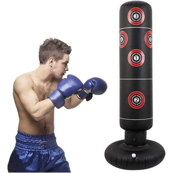 Sac De Frappe Gonflable 180 Cm Avec Support – PVC, Base 70 Cm – Gants Et Pompe Inclus – Boxe, Kick, Muay Thai