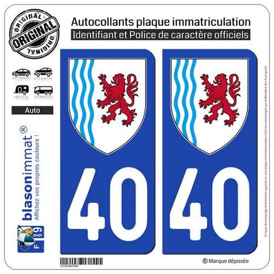 2 AUTOCOLLANT PLAQUE IMMATRICULATION DEPARTEMENT 40 BLASON NOUVELLE AQUITAINE 2 AUTOCOLLANT PLAQUE IMMATRICULATION DEPARTEMENT 40 BLASON NOUVELLE AQUITAINE