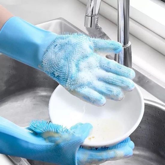 Gants de nettoyage vaisselle en silicone avec brosse réutilisables