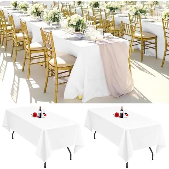Lot De 2 Nappes Jetables Blanches Et Argentées 137x274 Cm – En Plastique PEVA, Lavables, Pour Fête, Pique-nique, Mariage, Noël – Rectangulaire