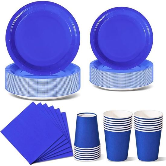 Ulalaza 32 Pcs Assiettes en Papier Jetables Tasses et Serviettes Set Fournitures De Fête Kit Vaisselle pour Mariage Anniversaire Baby Shower