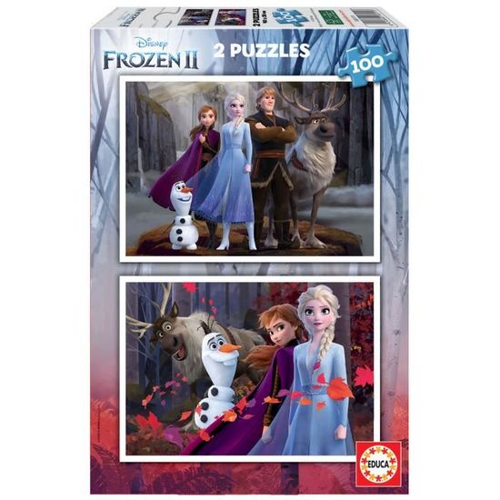 Puzzle - EDUCA - La Reine des Neiges 2 - 2x100 pièces - Pour Enfant Fille de 6 ans et plus - Bleu