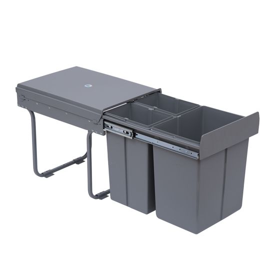 Pattumiera Estraibile HOMCOM Per Raccolta Differenziata, 3 Contenitori, Capacità Totale 40L, Colore Grigio, Dimensioni 48x34.2x41.8 Cm
