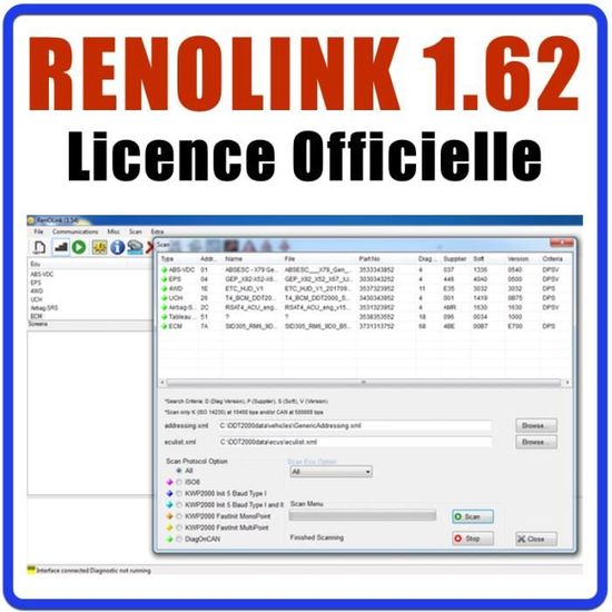 Logiciel RENOLINK 1.62 Version Officielle DDT2000 CAN CLIP DIALOGYS