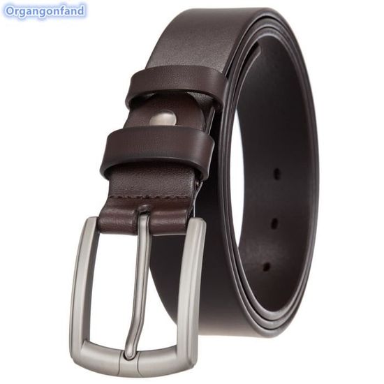 Ceinture homme en cuir de vachette de couleur Camel - Sangle réglable Marron - Prêt-à