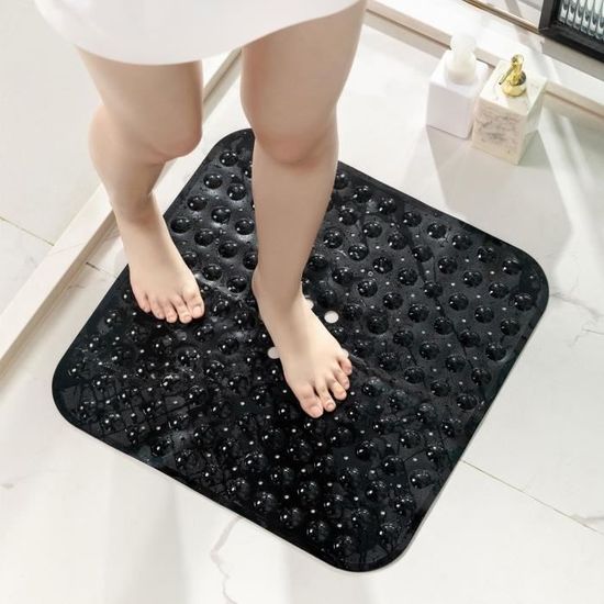 Tapis De Douche Antidérapant Gris – PVC Texture Luffa, Trous Drainage – 120x60 Cm – Coupe Personnalisable