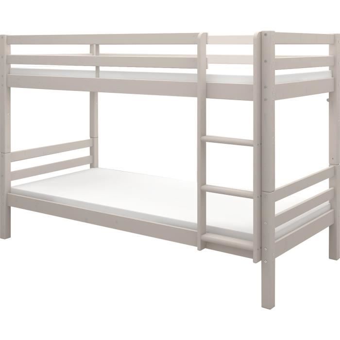 Lits superposés séparables enfant - 2x90x190 cm - Pin massif gris clair - Sommier inclus - ANDO