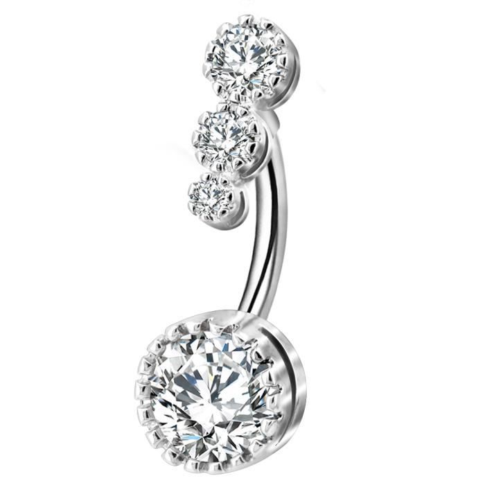 OUFER Piercing de Nombril en Acier Inoxydable 316L CZ Bijou de Piercing du Corps Anneau du Nombril Barres de Ventre 14G(1.6mm)/10mm