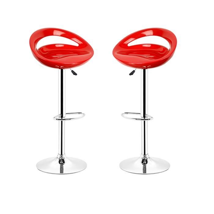 Lot de 2 Tabouret de Bar réglage en Hauteur chaises de bar Snack Rouge design ABS