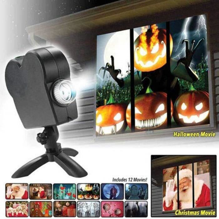 Projecteur de fenêtre de Noël Halloween,12 films du Festival Projection Lampe Noël Halloween Cadeau Jardin Extérieur Décoration
