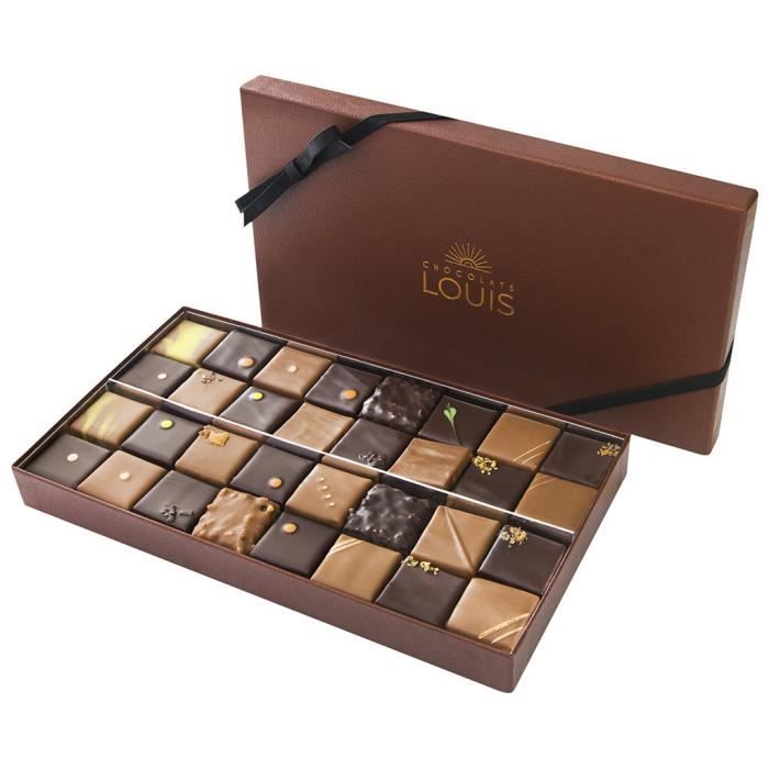 Coffret de 32 ganaches et pralinés chocolat noir et lait - Fabrication 100% française