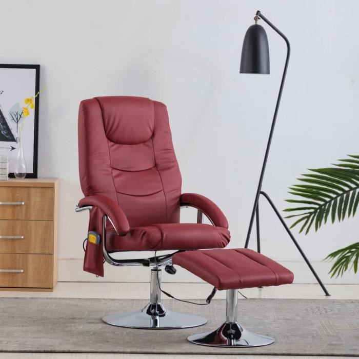 Magnifique-Fauteuil de relaxation grand confort Fauteuil de massage Fauteuil sofa avec repose-pied Rouge bordeaux Similicuir