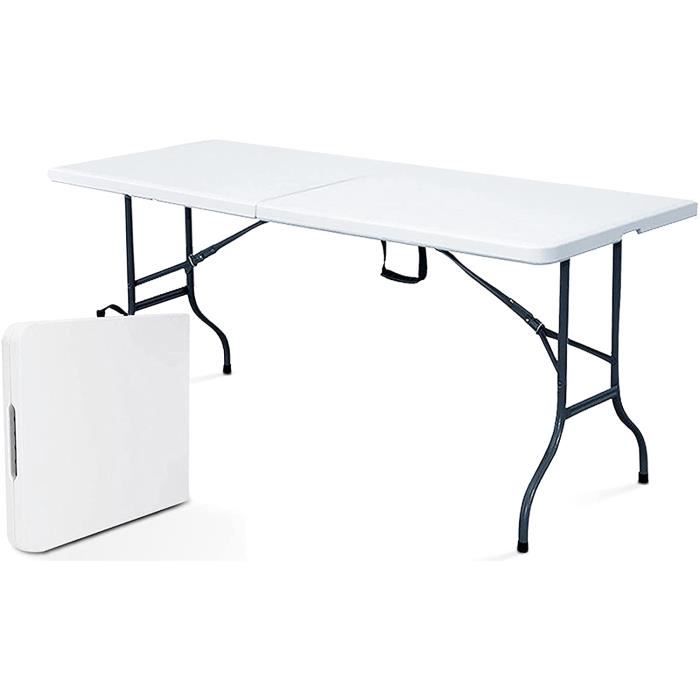 Rekkem Table de Pique Nique Pliante Blanc Rectangulaire 180 x 75 x 74 cm Acier 8 Places Rekkem A1