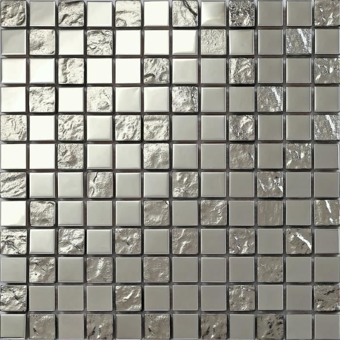 1m2 Carrelage mosaïque en acier inoxydable et verre texturé . Argenté (MT0129 m2) L'offre est de 11 feuilles. 1 mètre carré m2 qm