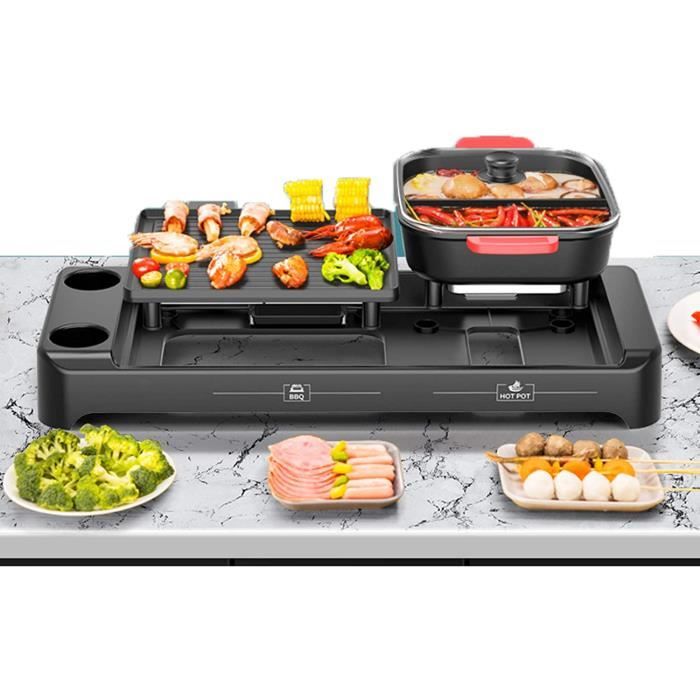 LEVORYEOU 2 en 1 Fondue Electrique Hot Pot BBQ,Grill Et Marmite,Poêle À Frire,Électrique Baking Pan,Multifonction À Usage Domestique