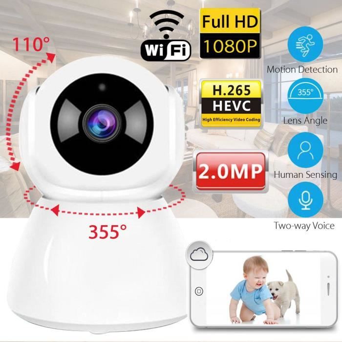 BABY PHONE - ECOUTE BEBE,Safurance caméra WiFi HD 1080P Caméra IP sans fil CCTV intérieure, Webcam de sécurité bébé, moniteur nany