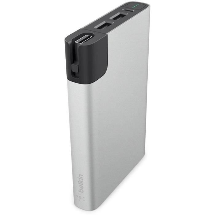 BELKIN Batterie externe 10000 mAh, 3,4A avec câble micro-USB 8 cm - Argent