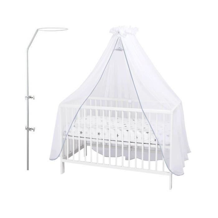 Callyna ® - Ciel de lit bébé moustiquaire avec support, voile grande taille fabrication France. Blanc Finition Gris