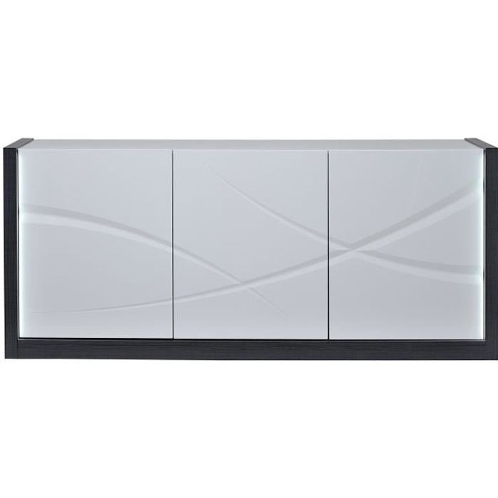 SCIAE Bahut 3 portes - Laqué blanc brillant et papier décor Esche Prato- L 190 x P 50 x H 83 cm - ELYPSE