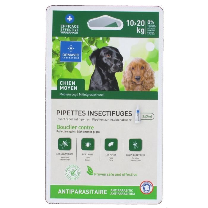 DEMAVIC Pipettes insectifuges - 10-20 kg - Pour Chien moyen